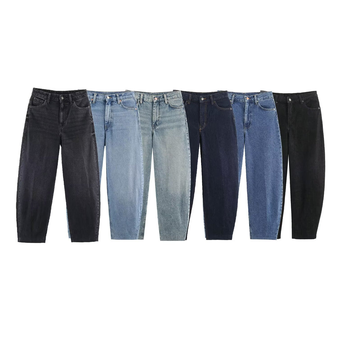 Women Highwaist Relaxed Tapered Jeans with Conical Leg Mune Fashion