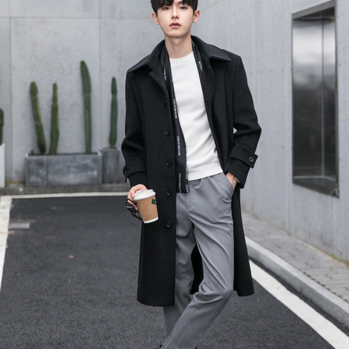 Men's Longline Wool Blend Coat with Concealed Button Placket and Shawl Collar Mune Fashion