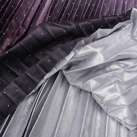 Women's pleated maxi skirt with ombré effect, fine metallic pointillism and elastic comfort waistband Mune Fashion