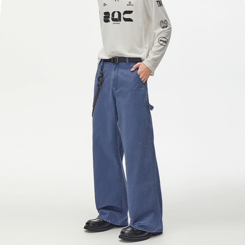 Men's Wide Utility Denim Pants with Carabiner Chain and Hammer Loop Mune Fashion