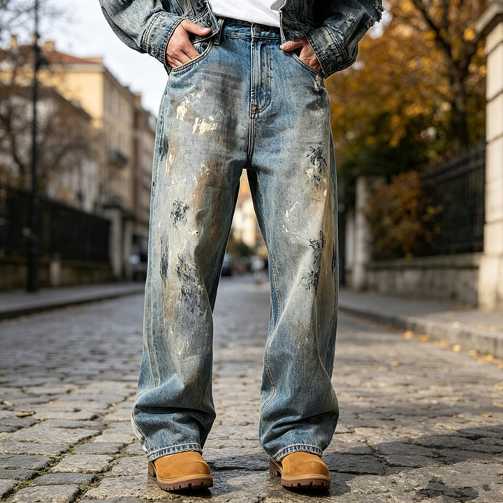 Men's Wide Denim Jeans in Used Look Mune Fashion