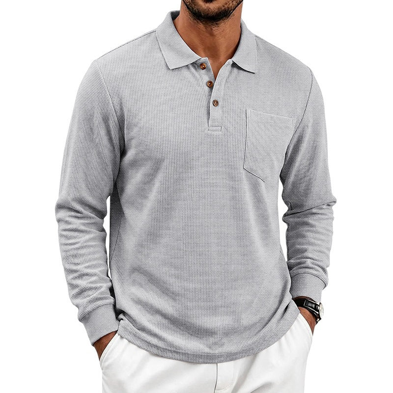 Men's Long Sleeve Waffle Piqué Polo with Button Placket and Chest Pocket Mune Fashion