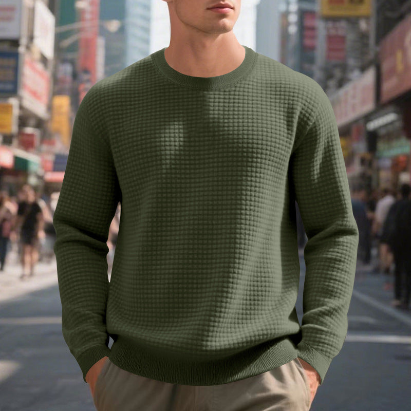 Men's structured knit sweater with waffle texture and round neck Mune Fashion