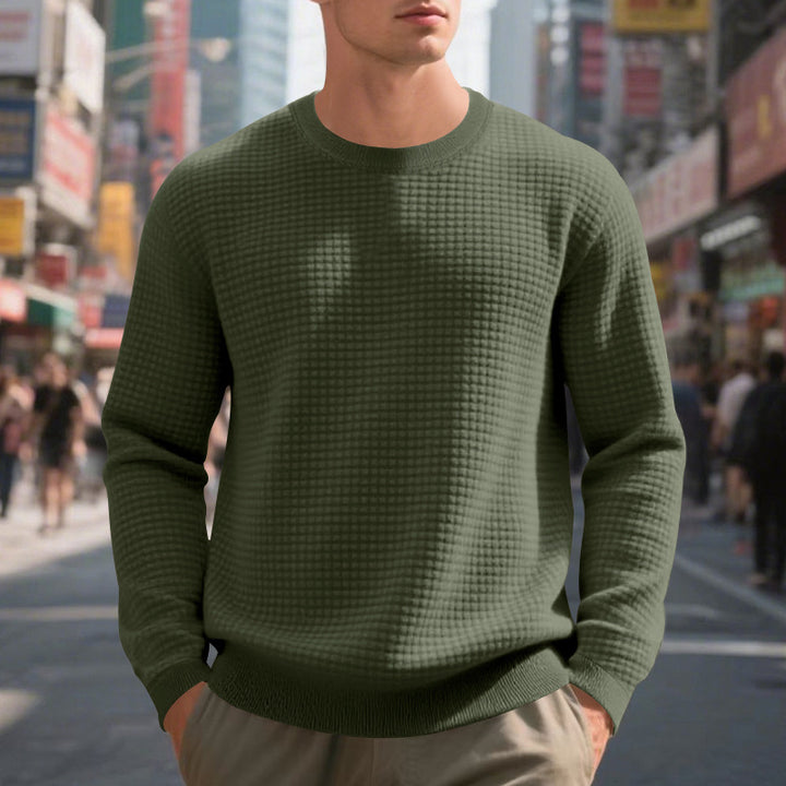 Men's structured knit sweater with waffle texture and round neck Mune Fashion