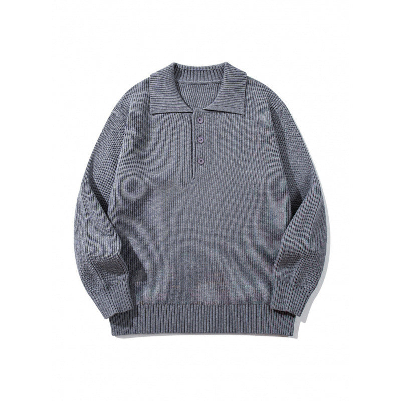 Men's fine-knit polo sweater with shirt collar, button placket, and ribbed hem Mune Fashion