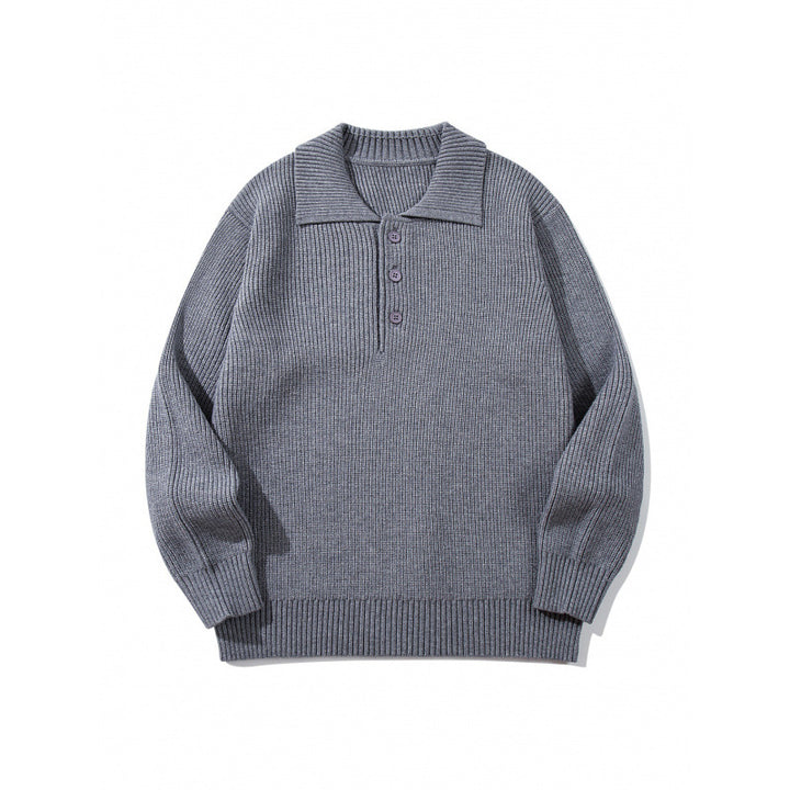 Men's fine-knit polo sweater with shirt collar, button placket, and ribbed hem Mune Fashion
