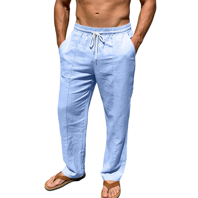 Men's breathable linen blend pants with drawstring, crease and straight leg Mune Fashion
