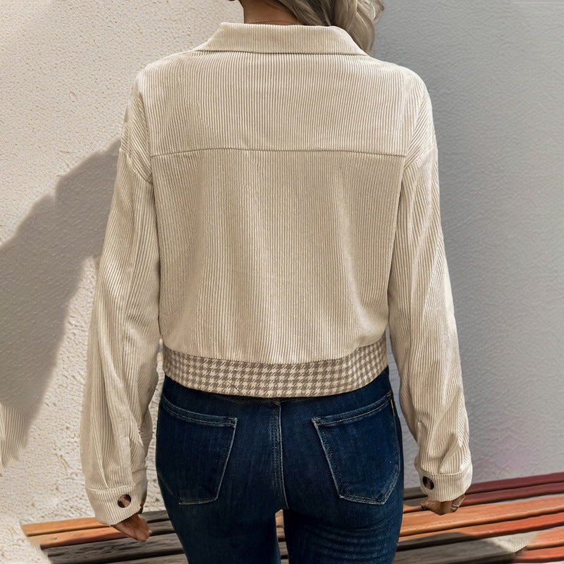 Ladies Fashionable Checked Cord Jacket Mune Fashion