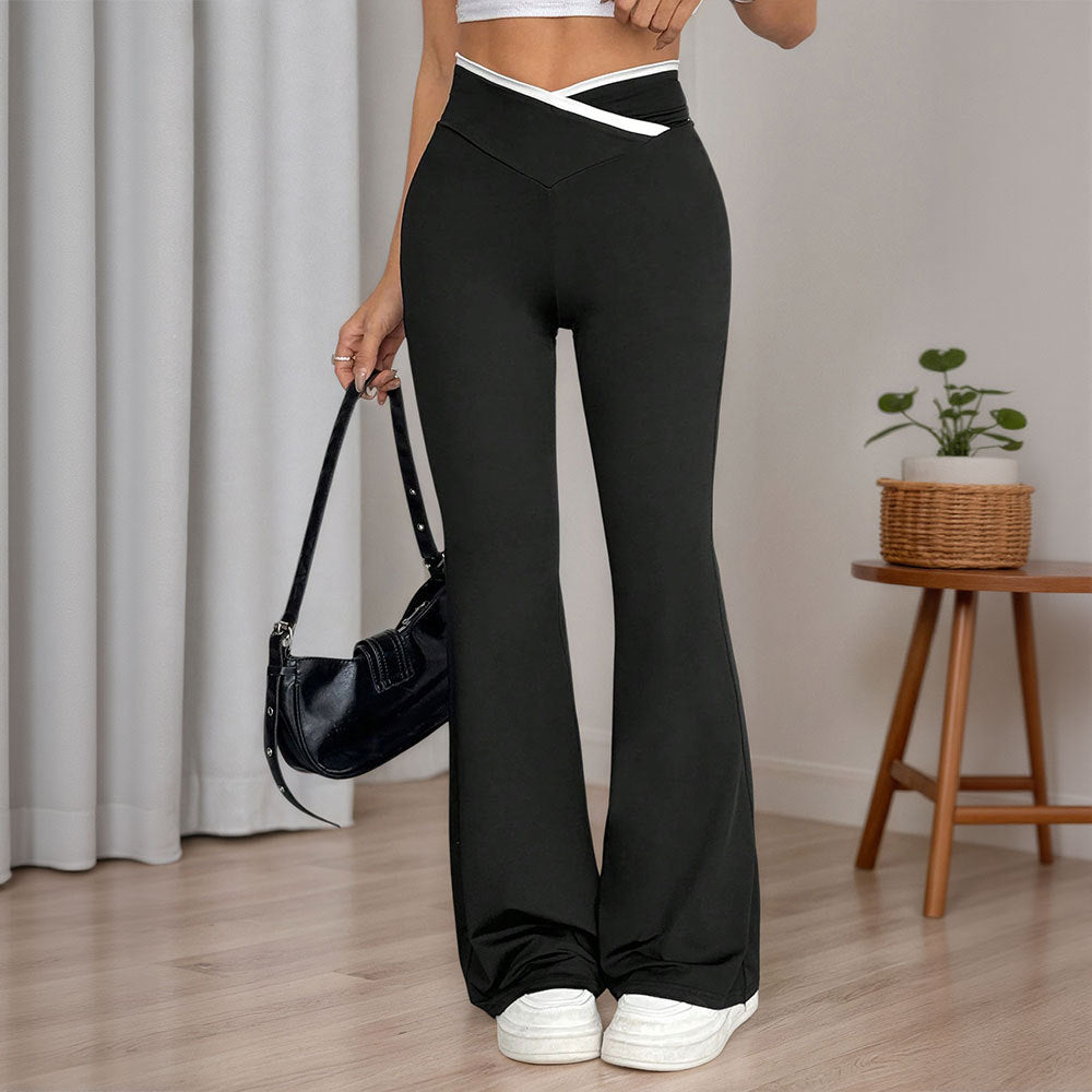 Women's figure-hugging high-waisted flared trousers with V waistband and shaping stretch jersey Mune Fashion