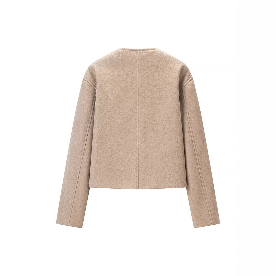 Women's Short Cut Wool Mix Boxy Jacket with Asymmetrical Button Placket Mune Fashion