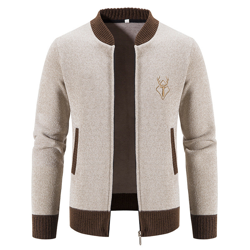 Men's casual zip-knit jacket with soft thermal lining, ribbed stand-up collar and deer logo Mune Fashion