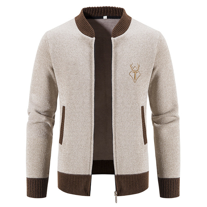 Men's casual zip-knit jacket with soft thermal lining, ribbed stand-up collar and deer logo Mune Fashion