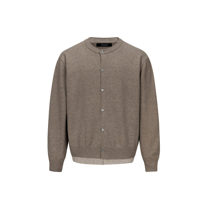 Men's fine knit cardigan with two-layer look, round neck and continuous button placket Mune Fashion