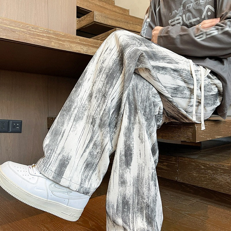 Men's Wide-Cut Lounge Pants with Marble Print Made of Textured Jersey Mune Fashion