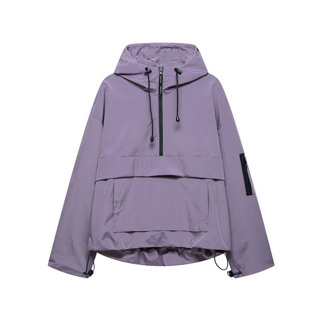 Women's Oversize Windbreaker-Anorak with Hood, Half-Zip and Kangaroo Pocket Mune Fashion