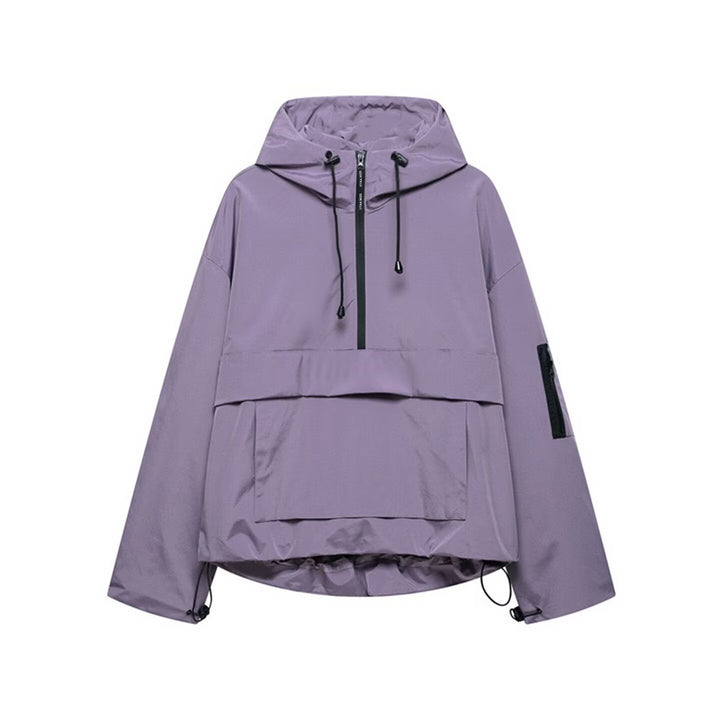 Women's Oversize Windbreaker-Anorak with Hood, Half-Zip and Kangaroo Pocket Mune Fashion