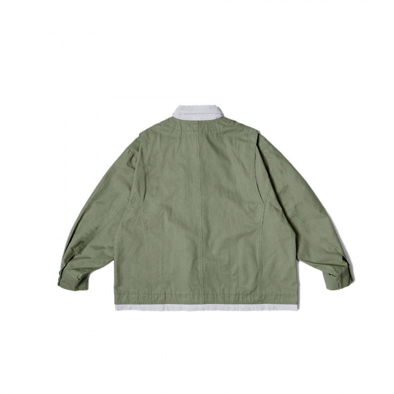 Unisex Oversize Shirt Jacket in Worker Style with Patch Flap Pockets and Contrasting Placket Mune Fashion
