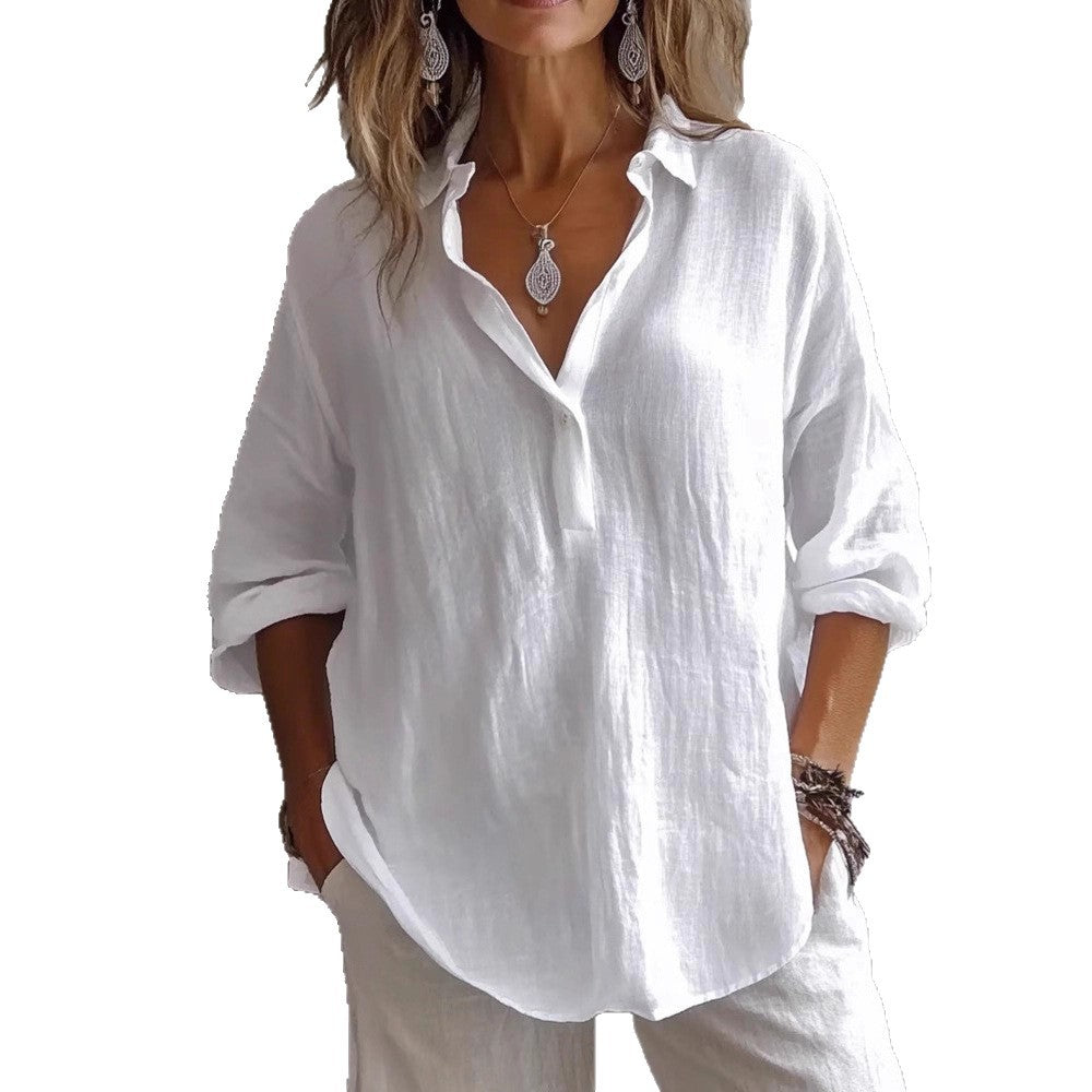 Women Lightweight Linen Blouse Mune Fashion