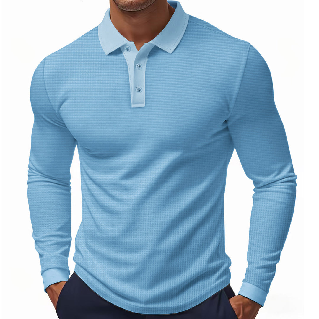 Men's long-sleeved polo shirt made of textured jersey with slim fit and polo collar Mune Fashion