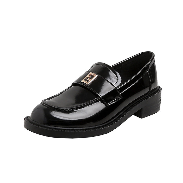 Women's patent loafers in penny design with sculpted block heel Mune Fashion