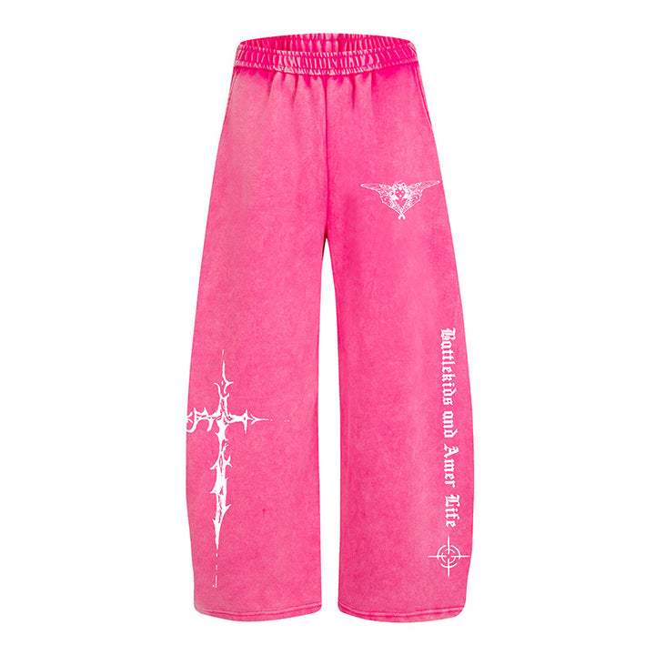 Women's Loose Palazzo Style Lounge Pants with Elastic Waistband and Gothic Print Mune Fashion