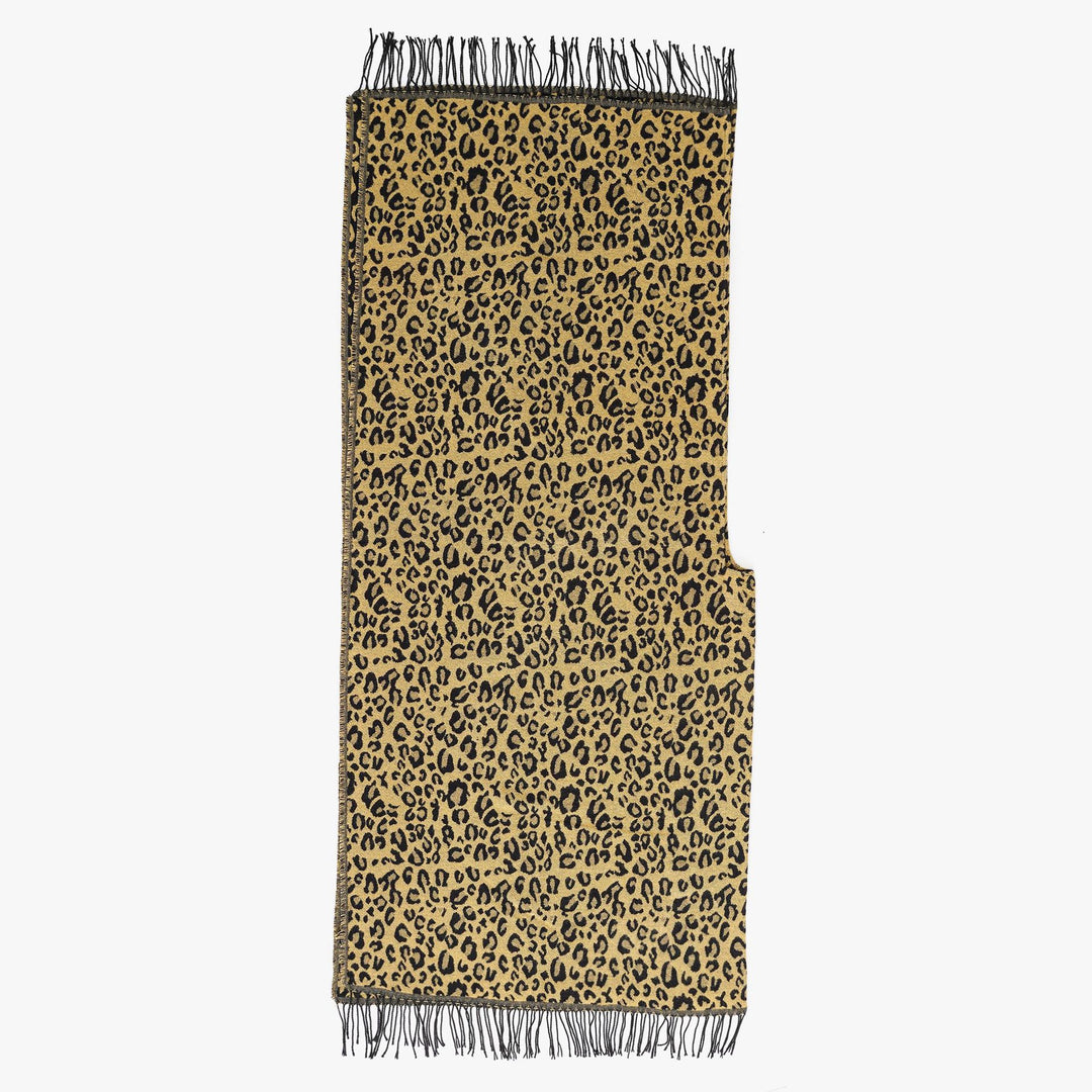 Women's Soft Falling Knit Wrap in Leopard Jacquard with Fringed Hem Mune Fashion