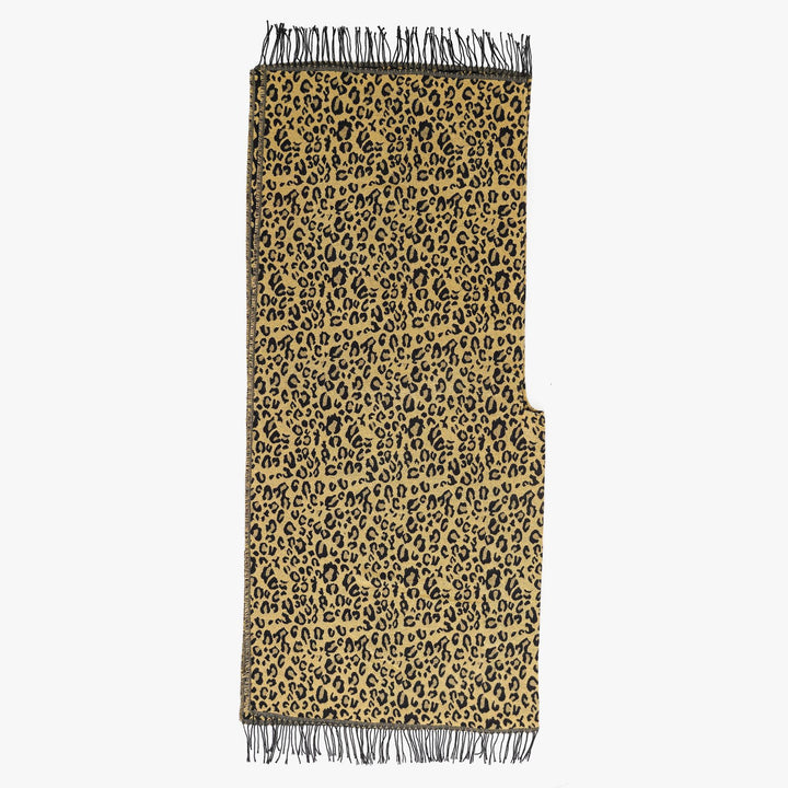 Women's Soft Falling Knit Wrap in Leopard Jacquard with Fringed Hem Mune Fashion