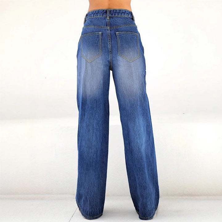 Ladies High-Waist Wide-Leg Jeans with large heart print Mune Fashion