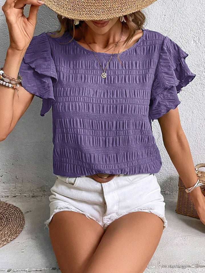 Women's short sleeve blouse with smocking effect and flounce sleeves Mune Fashion
