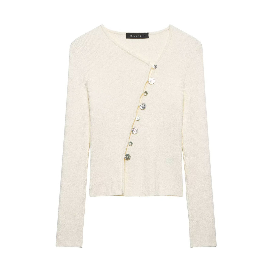 Women Asymmetrical Cardigan with Diagonal Button Closure Mune Fashion
