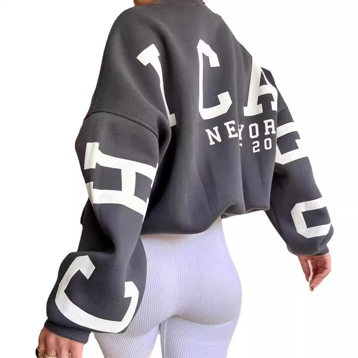 Women's Oversized Sweatshirt with Block Print Sleeves and Wide Drop Shoulder Cut Mune Fashion