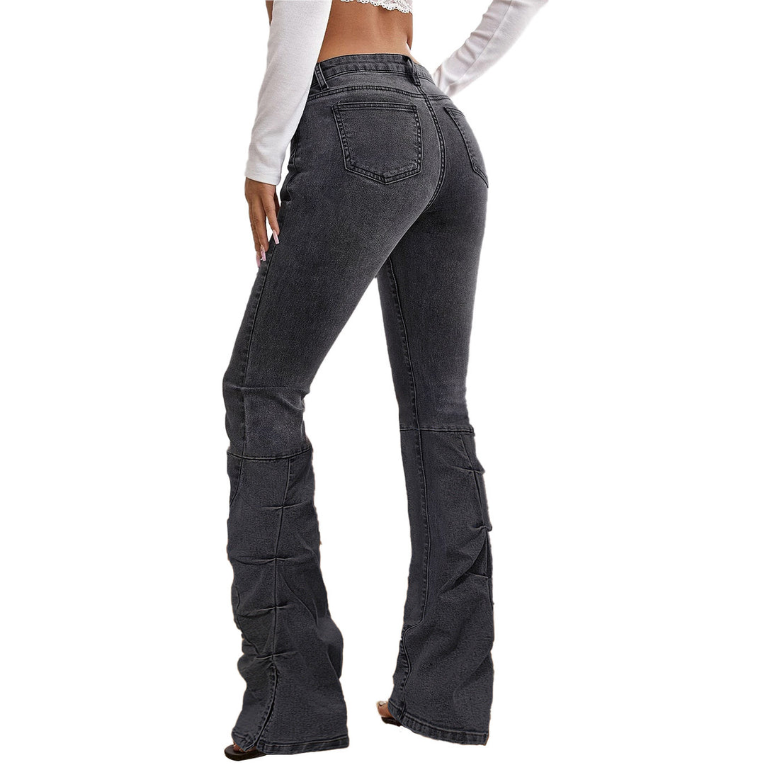 Ladies High-Waisted Denim Pants in Sculpting Straight with Knee Slits Mune Fashion
