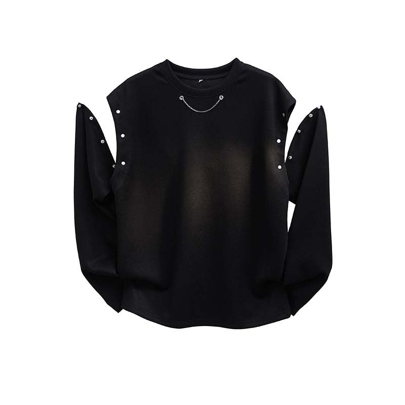 Women's Oversized Sweatshirt with Chain Detail and Snap Button Sleeve Opening Mune Fashion