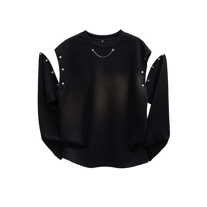Women's Oversized Sweatshirt with Chain Detail and Snap Button Sleeve Opening Mune Fashion