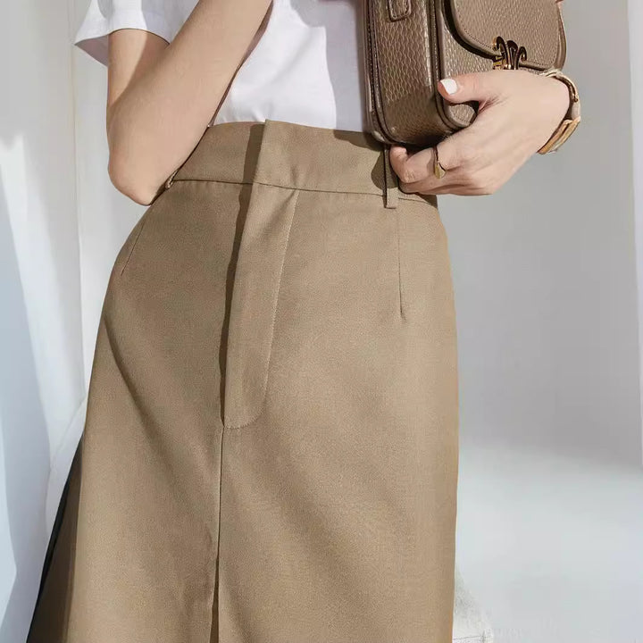Women Elegant Midi Skirt with High Waist Mune Fashion