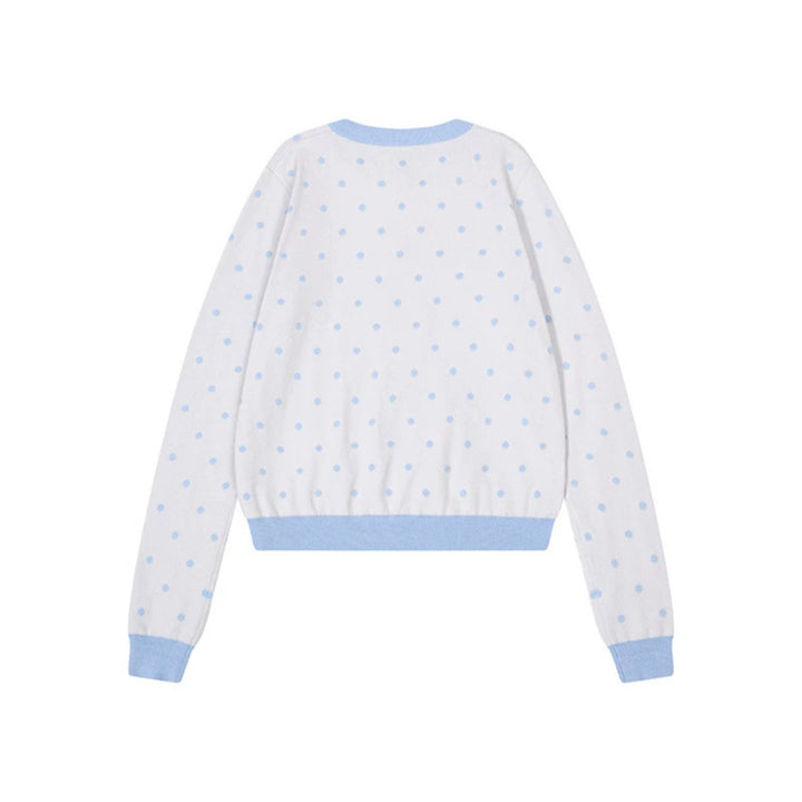 Women's Short Cropped Dotted Cardigan with Angel Wing Motif and Ribbed Cuffs Mune Fashion