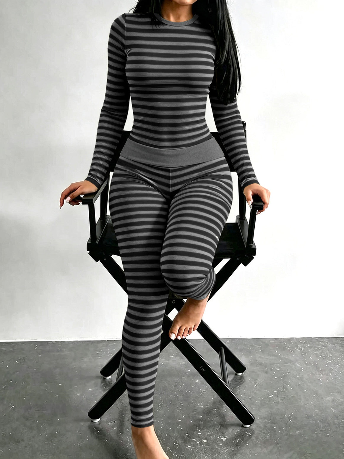 Women Figure-Flattering Stretch Lounge Set with Long Sleeve Top and High-Waisted Leggings Mune Fashion
