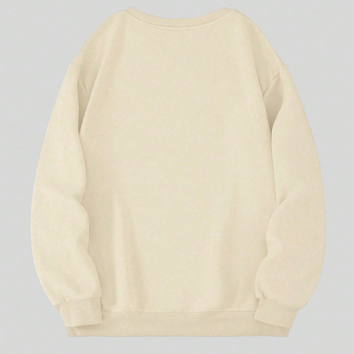 Women's Oversized Sweatshirt with Halloween Pumpkin Print and Round Neck