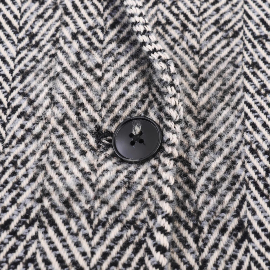 Women Oversized Coat with Herringbone Pattern and Deep Lapel Collar Mune Fashion
