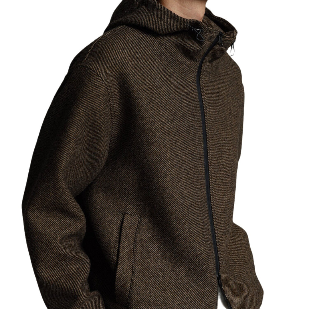 Men's Short Wool Blend Zipped Hoodie with Elastic Hem Mune Fashion