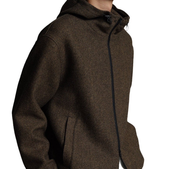 Men's Short Wool Blend Zipped Hoodie with Elastic Hem Mune Fashion