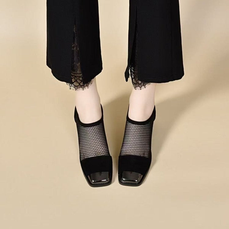 Women's Elegant Mesh Pumps with Block Heel Mune Fashion