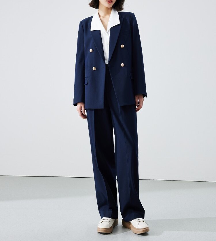 Women's Double-Breasted Blazer with Shiny Buttons Mune Fashion