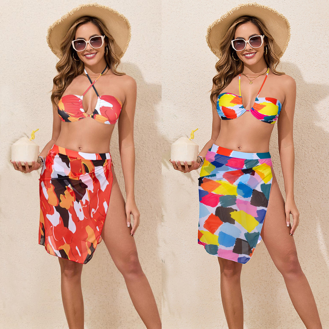 Women's Colorful Printed Bikini Set with Airy Sarong Mune Fashion