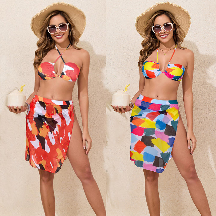 Women's Colorful Printed Bikini Set with Airy Sarong Mune Fashion