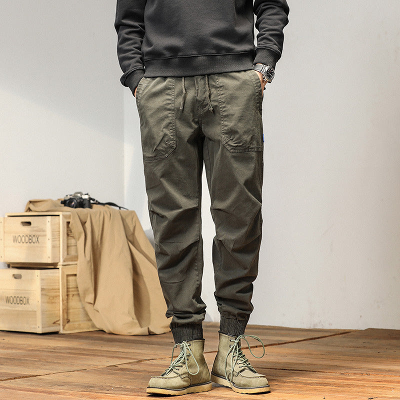Men's Relaxed-Fit Canvas Cargo Jogger with elastic drawstring waistband, patch front pockets and zipper cuffs Mune Fashion