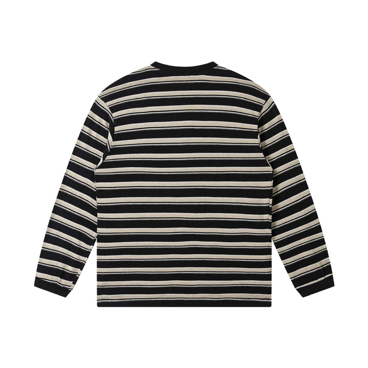 Unisex finely knitted long sleeve shirt with striped structure and ribbed round neck Mune Fashion