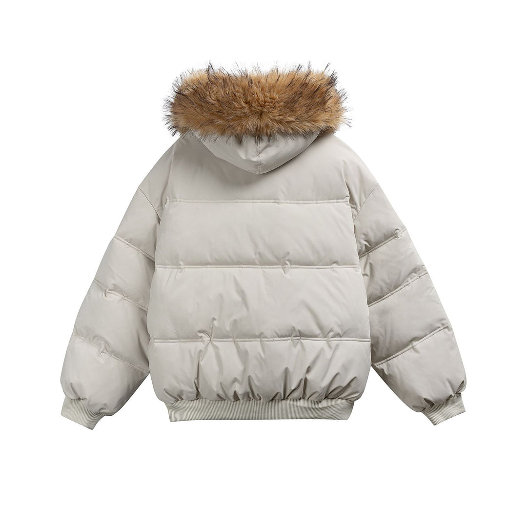 Women's Boxy Puffer Jacket with Hood and Voluminous Faux Fur Collar Mune Fashion