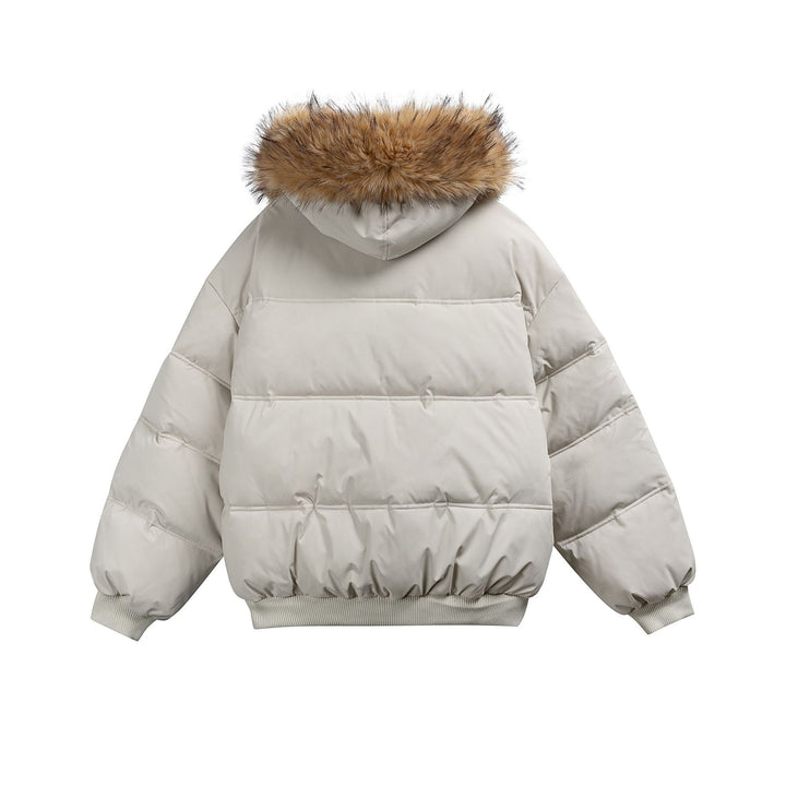 Women's Boxy Puffer Jacket with Hood and Voluminous Faux Fur Collar Mune Fashion
