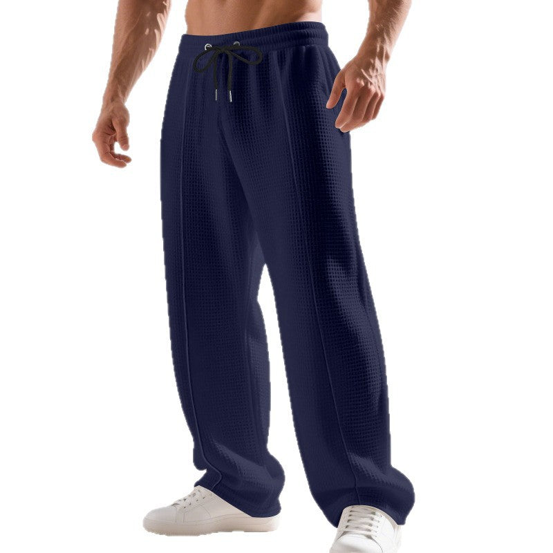 Men's waffle piqué lounge pants with elastic tunnel drawstring waistband and straight leg Mune Fashion